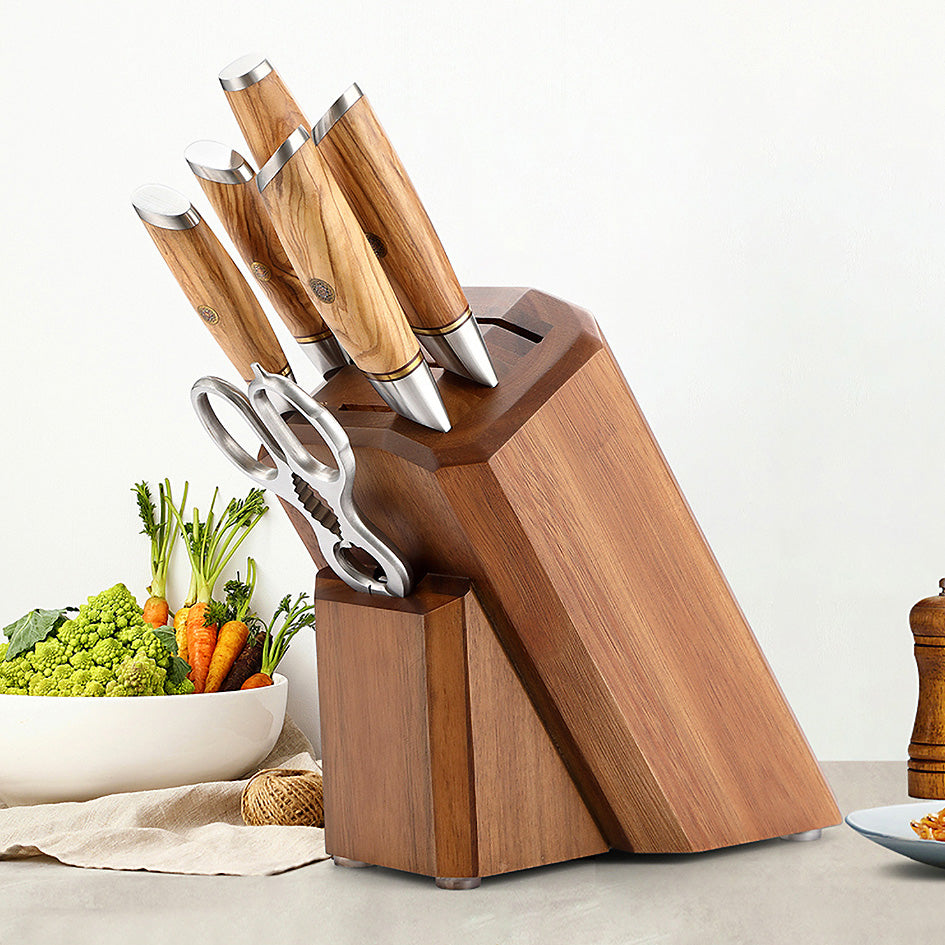 Knife Set with Damascus Steel and Olive Wood - Green Grill