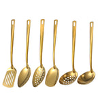 Elegant Gold Kitchen Utensils - soup and colander spoon set in gold finish - Green Grill