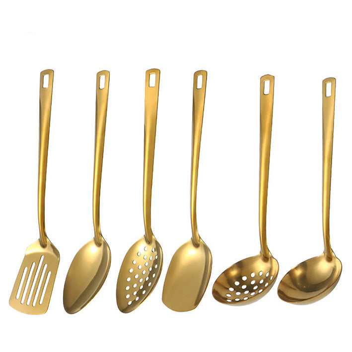 Elegant Gold Kitchen Utensils - soup and colander spoon set in gold finish - Green Grill
