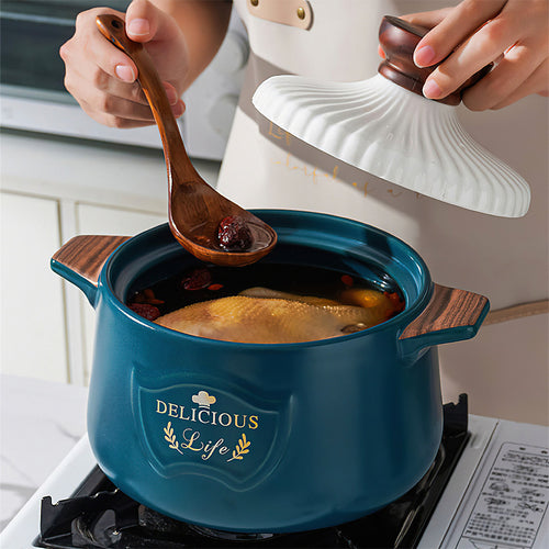 Ceramic Casserole Soup Pot 3L - elegant ceramic cooking pot for gas stove - Green Grill