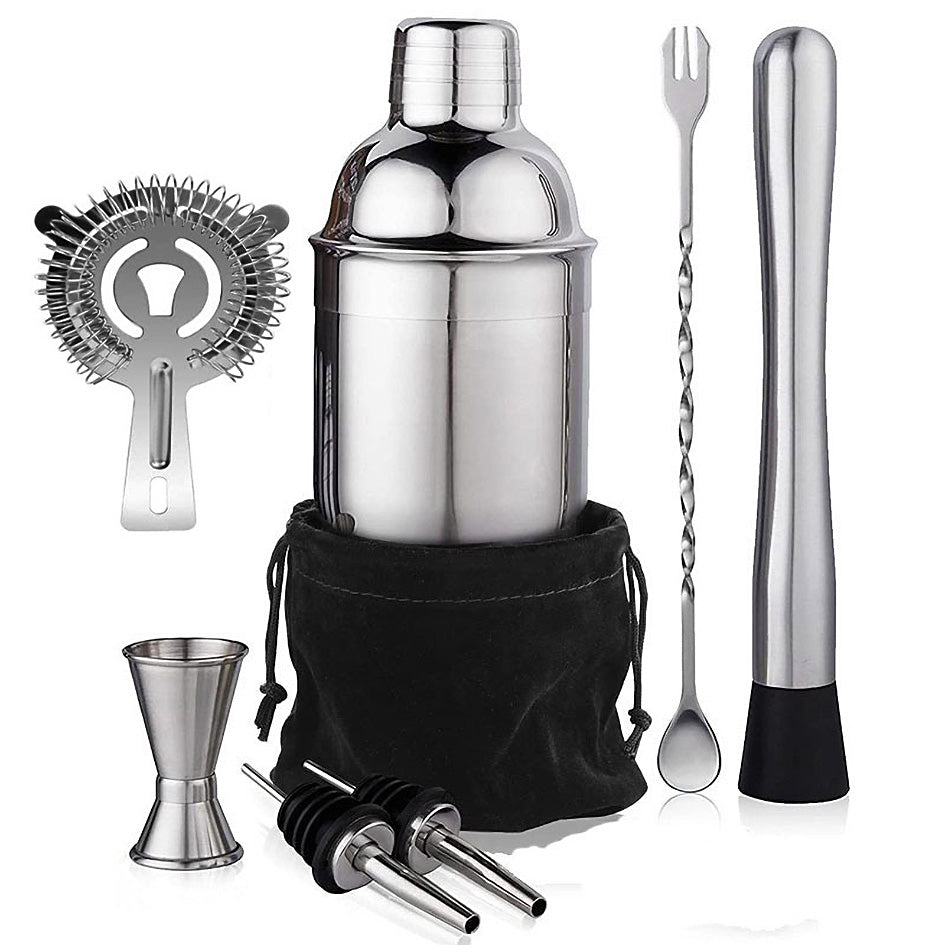 Cocktail Shaker Set 7 pcs - stainless steel cocktail mixing tools - Green Grill