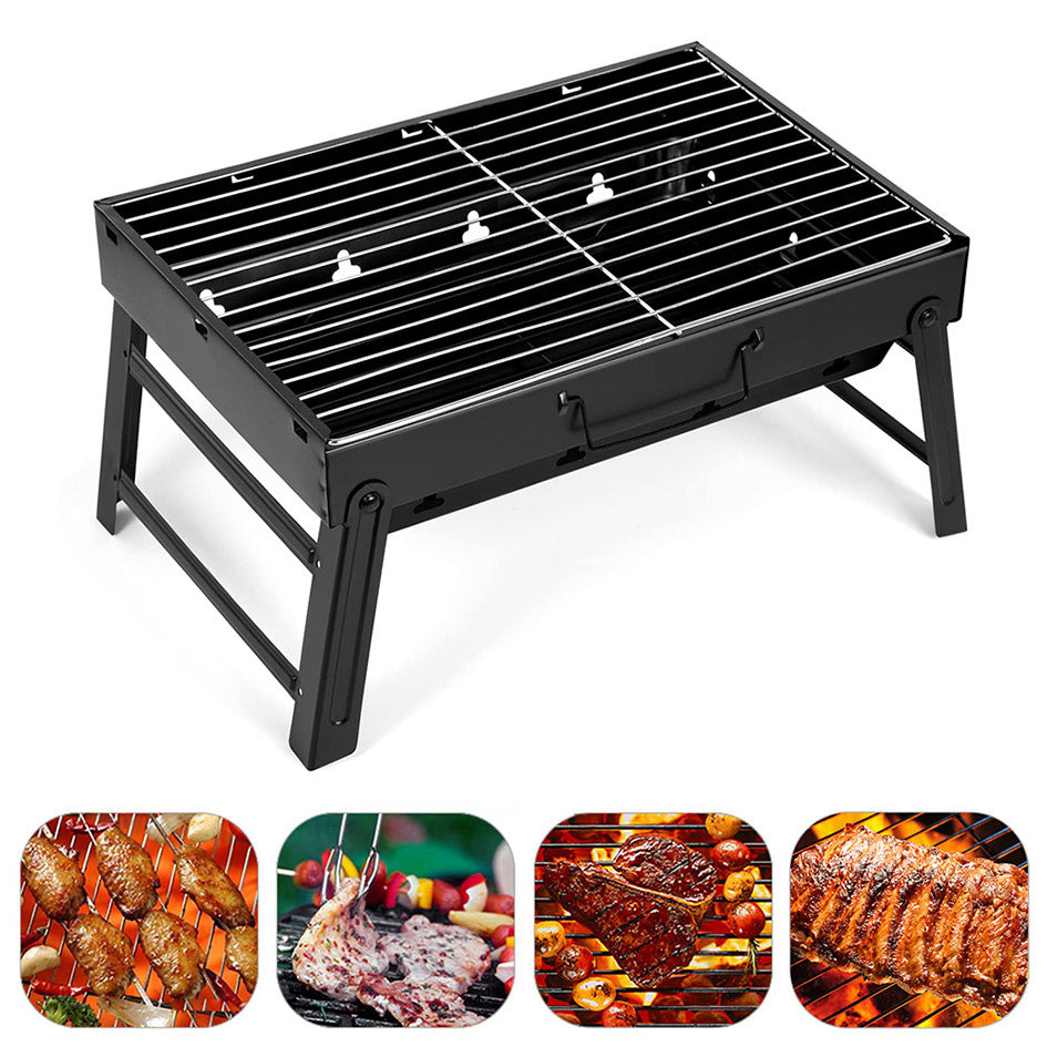 Portable BBQ Grill assembled - durable charcoal grill for outdoor cooking - Green Grill