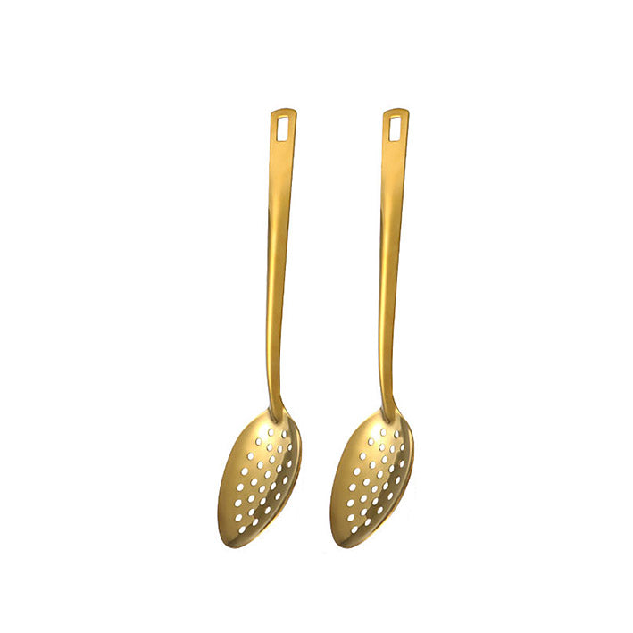 Elegant Gold Kitchen Utensils - detailed view of gold stainless steel spoons - Green Grill