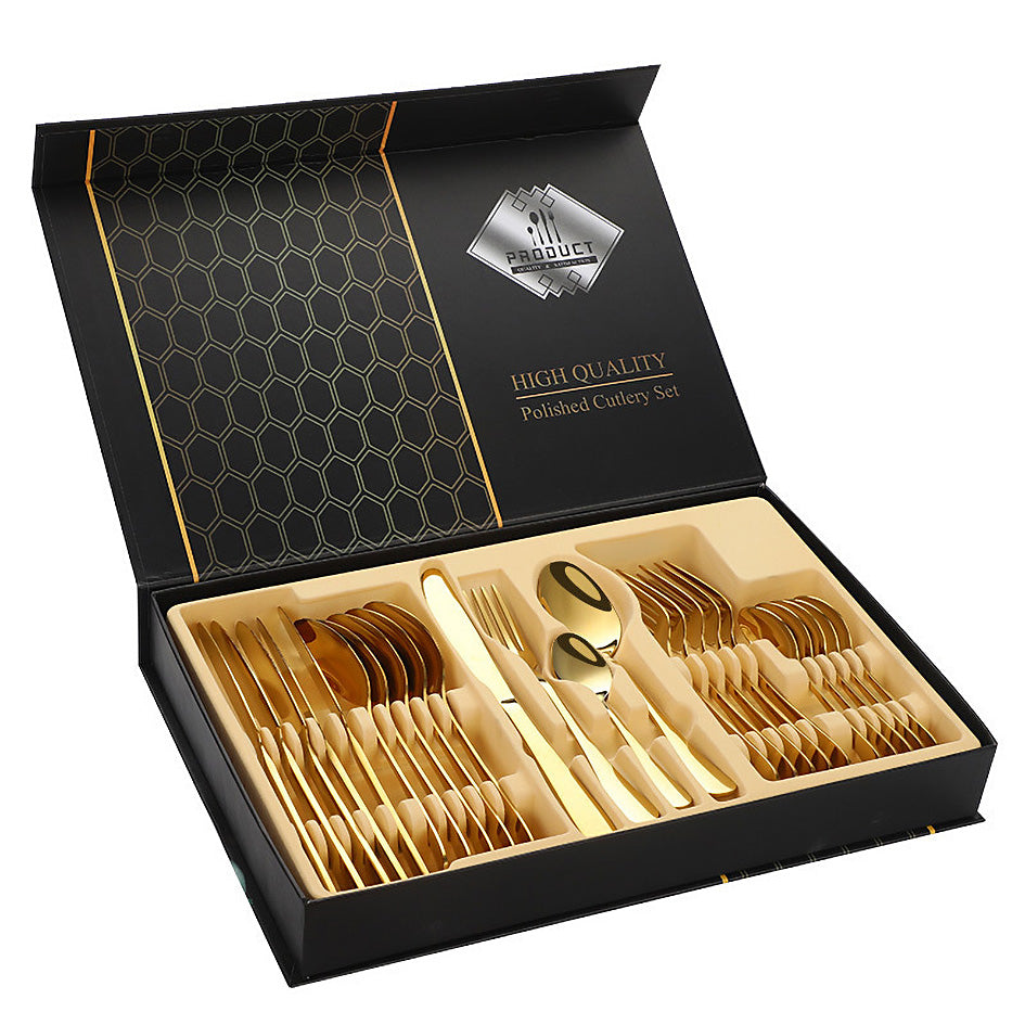 Cutlery Set Stainless Steel - silver and gold cutlery detail view - Green Grill