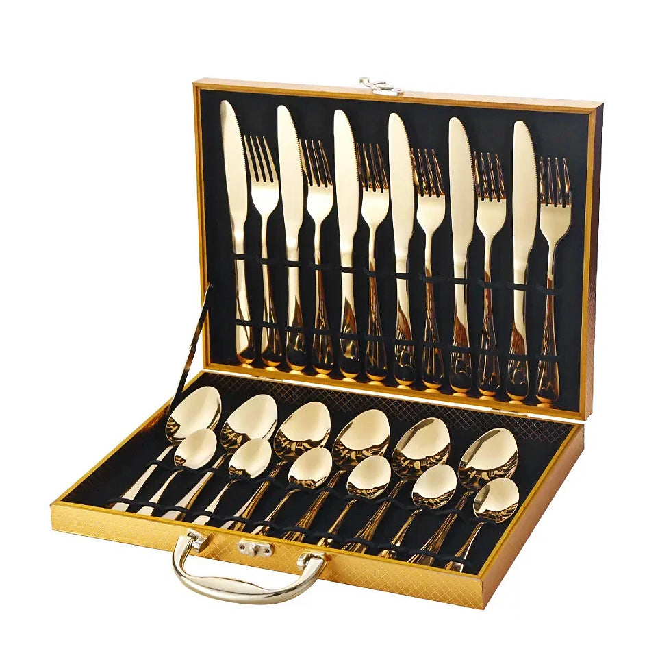 Stainless Steel Cutlery Set 24 Piece Gold and Silver Flatware – Green Grill
