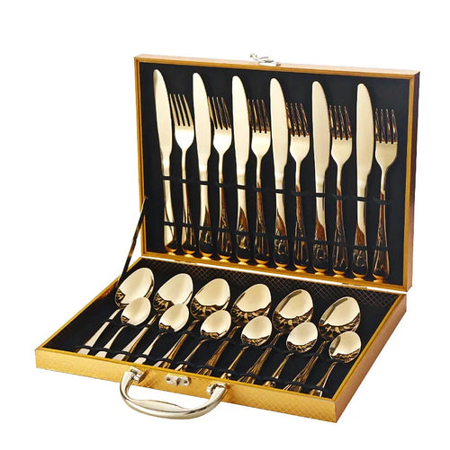 Cutlery Set Stainless Steel - elegant 24-piece gold and silver flatware set for dining - Green Grill