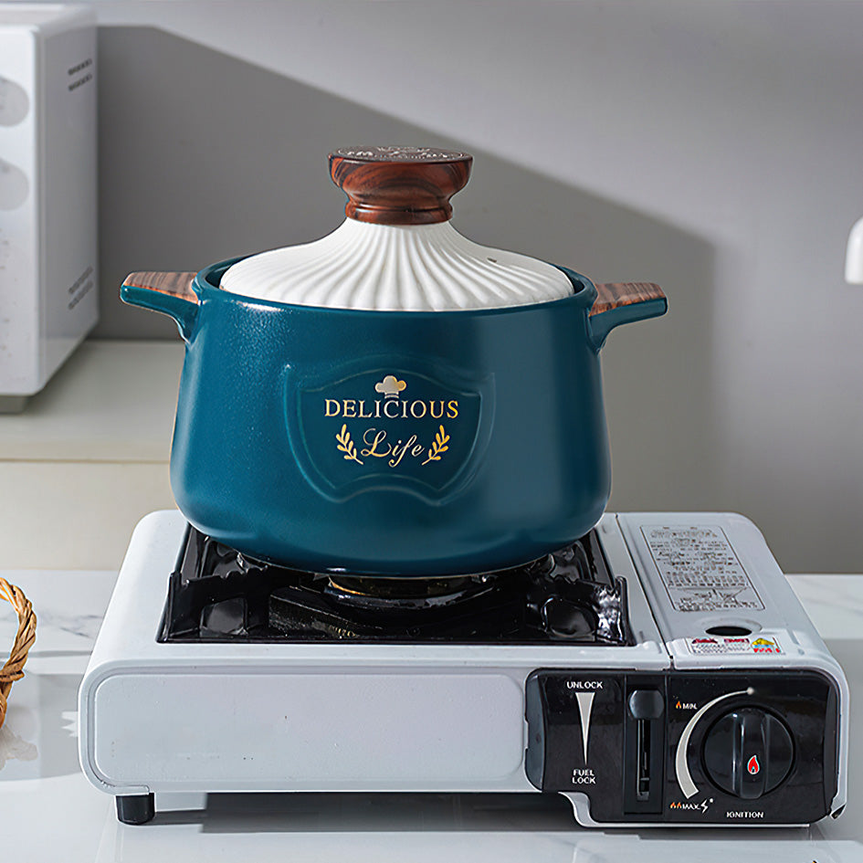 Ceramic Casserole Soup Pot - durable ceramic pot with lid - Green Grill
