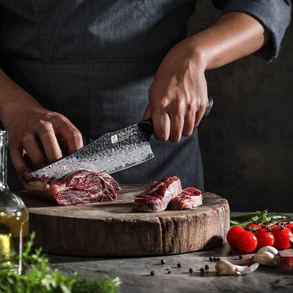 Black Damascus Kitchen Knife with Oak Handle