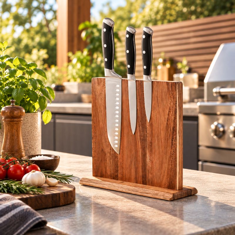 Double Sided Acacia Wood Magnetic Knife Block