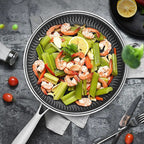 Non-stick frying pan with honeycomb design in use