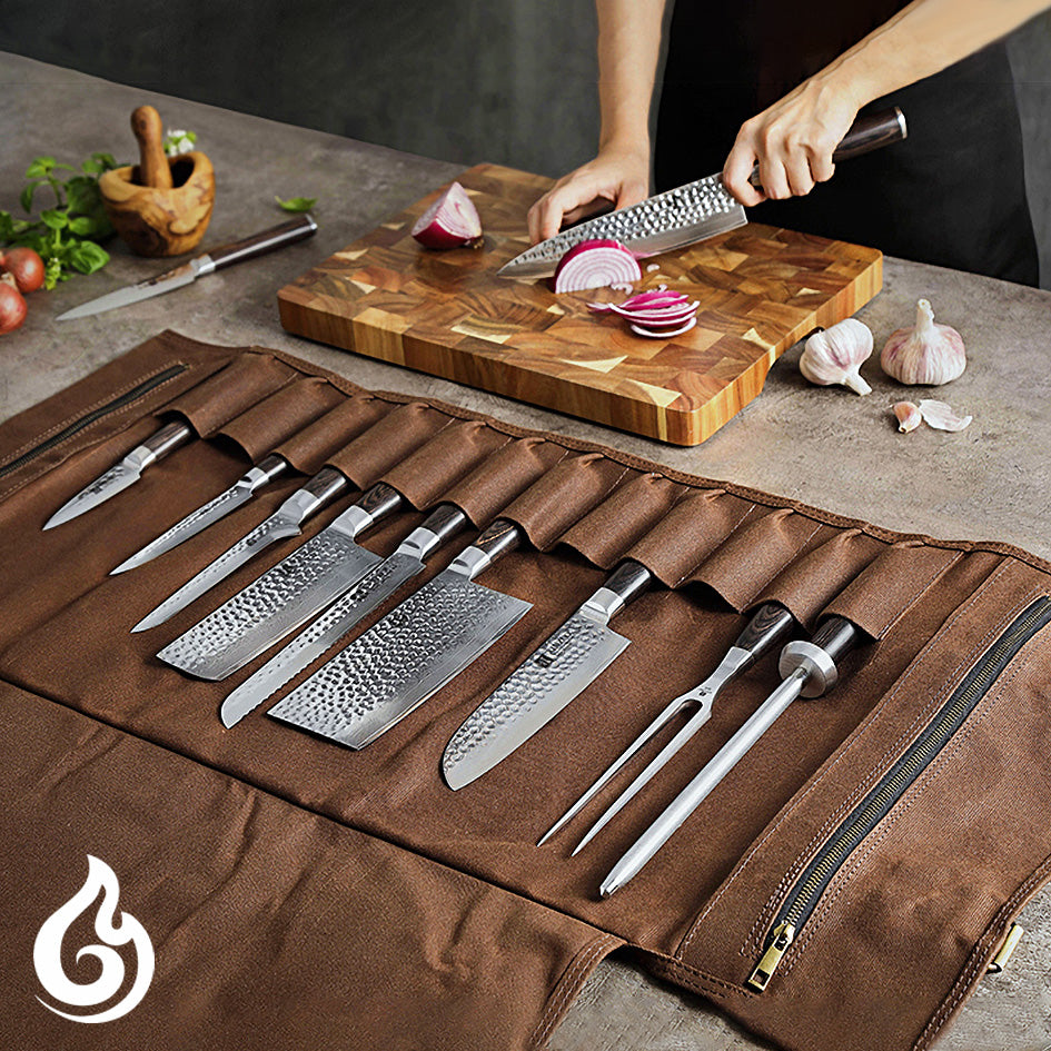 Knife Roll Bag Premium Leather Crafted - Green Grill
