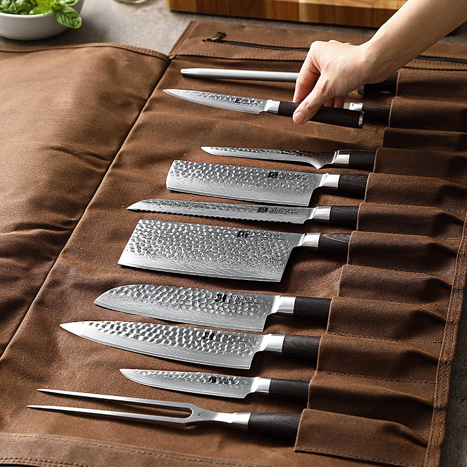 Knife Roll Bag Premium Leather Crafted - Green Grill