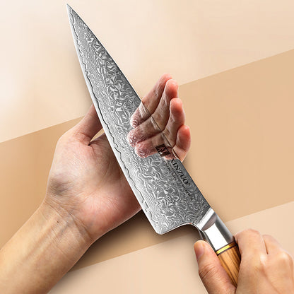 Knife Set with Damascus Steel and Olive Wood - Green Grill