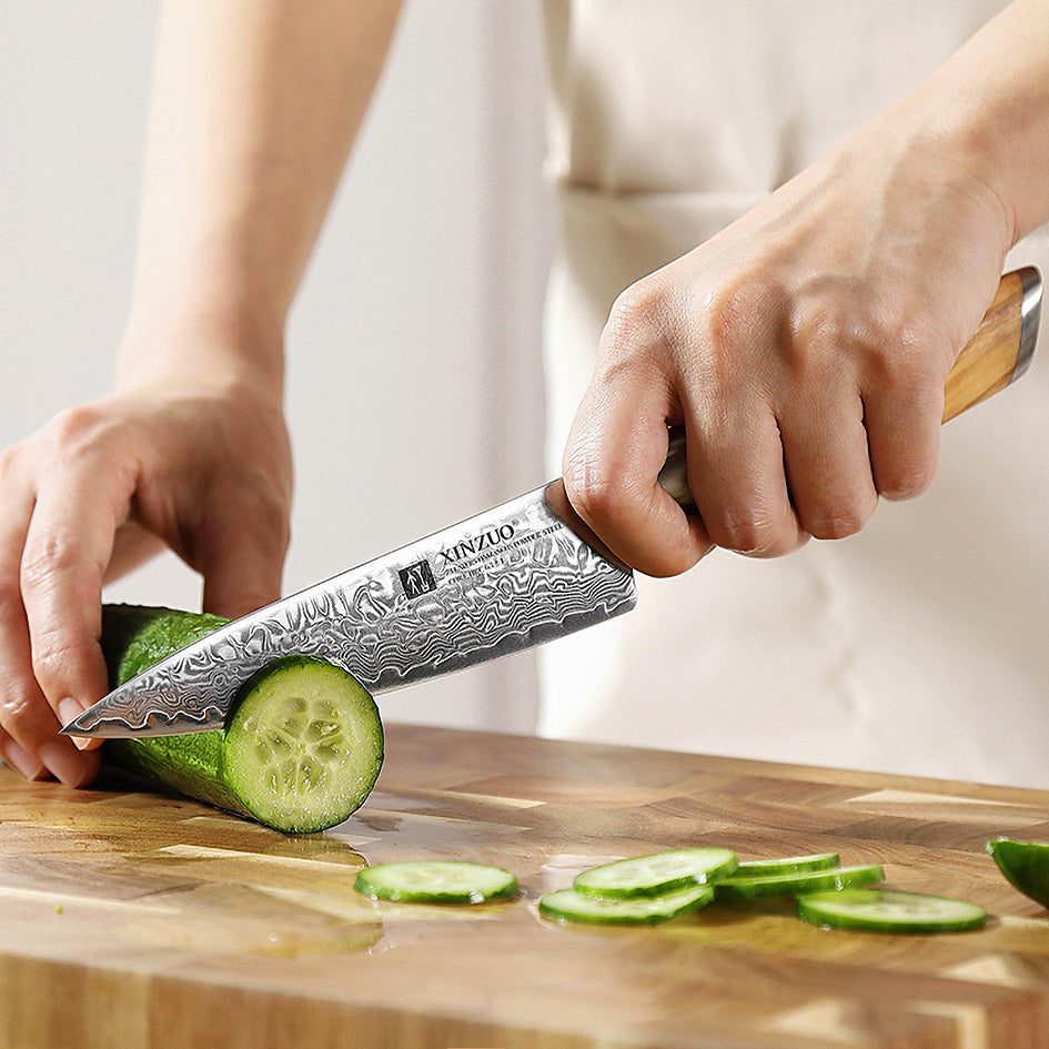 Knife Set with Damascus Steel and Olive Wood - Green Grill