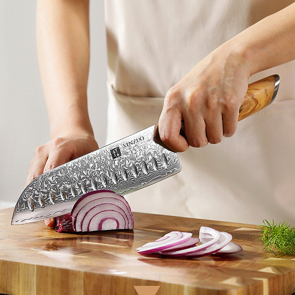 Knife Set with Damascus Steel and Olive Wood - Green Grill