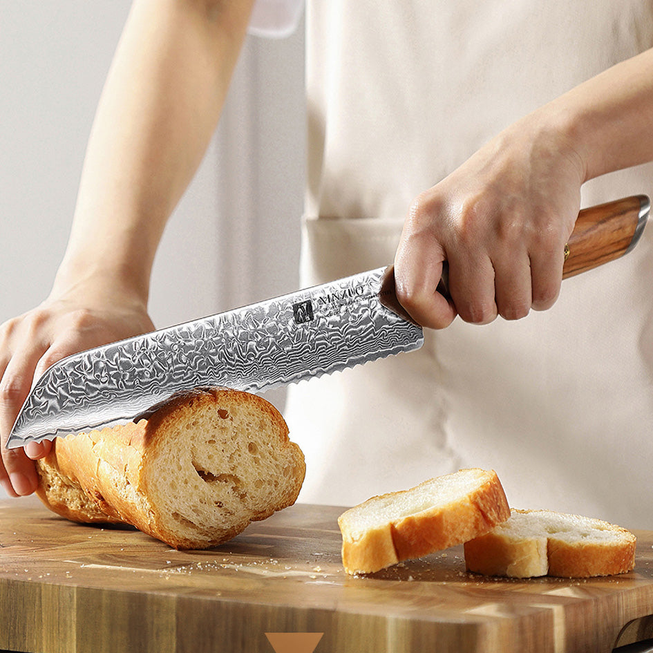 Knife Set with Damascus Steel and Olive Wood - Green Grill