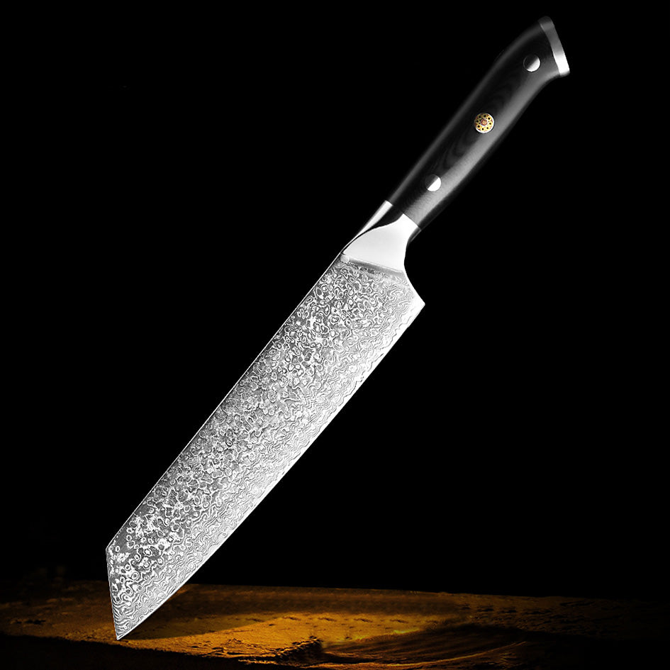 Kitchen Knives Professional Damascus – 8'' Kiritsuke Knife with high-carbon Damascus steel blade, designed for precise slicing and chopping, featuring an ergonomic black handle for superior grip.