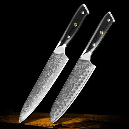 Professional Damascus Kitchen Knife Set – A premium collection of 2 high-quality Damascus steel knives with ergonomic black handles, crafted for precision and durability.