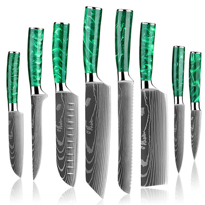 Premium Kitchen Knife Set - Razor Sharp Green with high-carbon steel blades and ergonomic green resin handles. Designed for precision, durability, and elegance. Order now: https://www.greengrillshop.com/products/kitchen-knife-set-razor-sharp-green