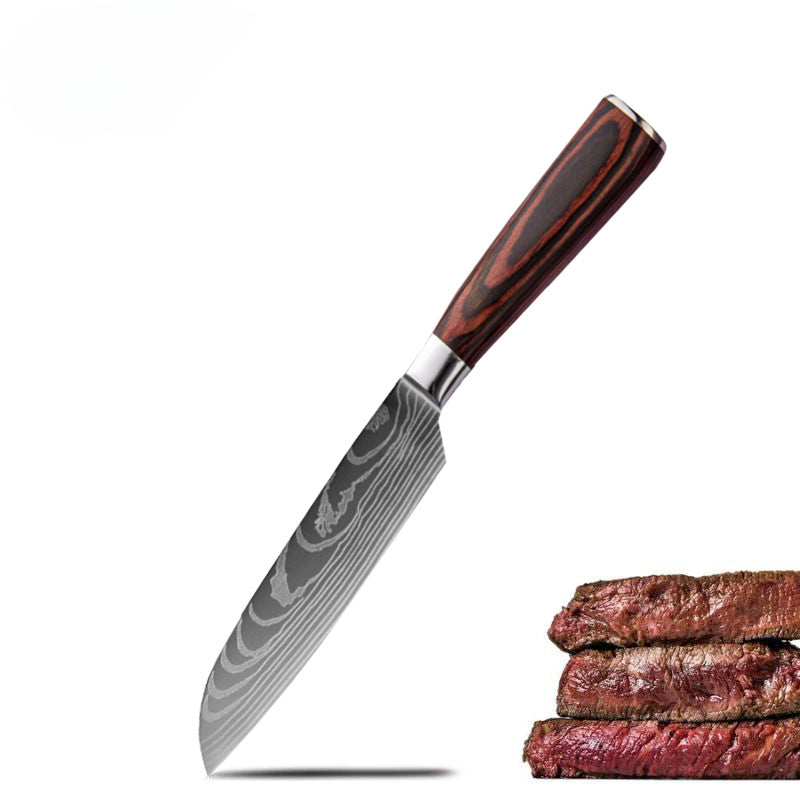 Santoku Precision Japanese Knife - 5 inch blade with ergonomic handle - Green Grill
