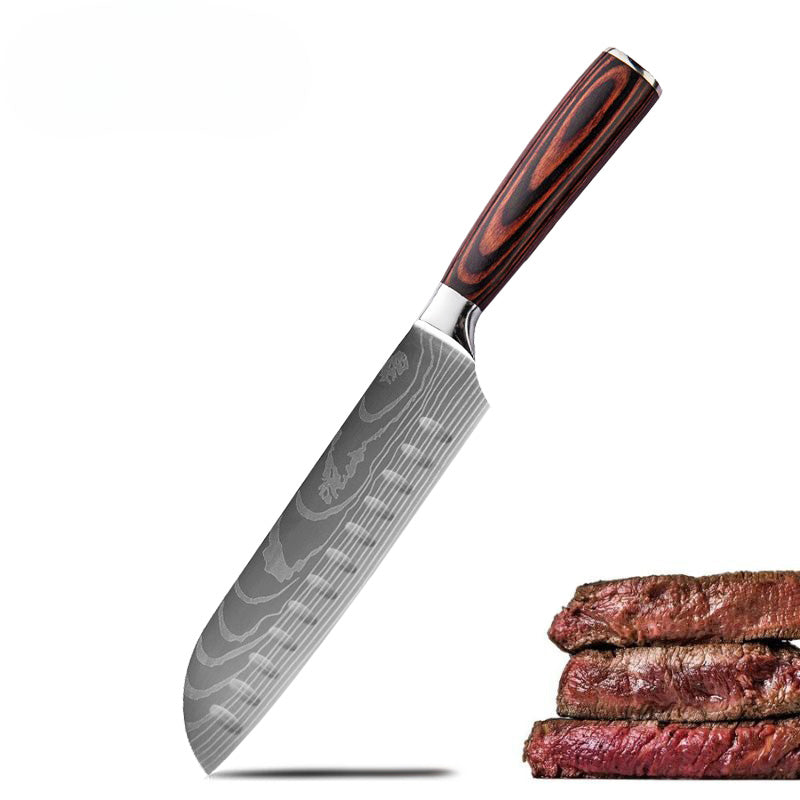Santoku Precision Japanese Knife - 7 inch blade with ergonomic handle, ideal for slicing, dicing and chopping - Green Grill