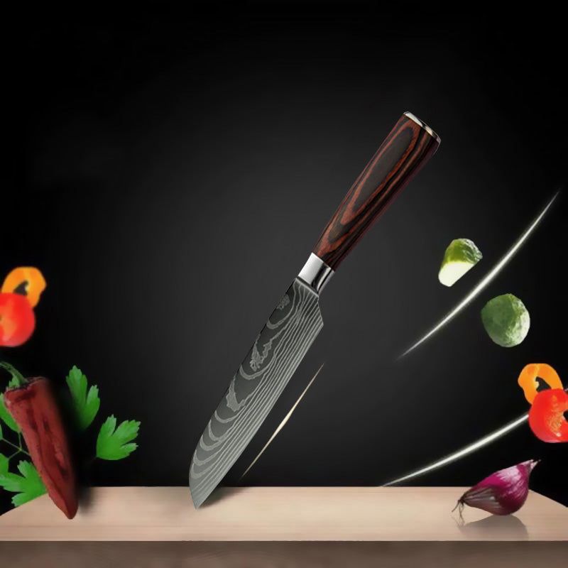Santoku Precision Japanese Knife blade detail - razor sharp edge - Green Grill