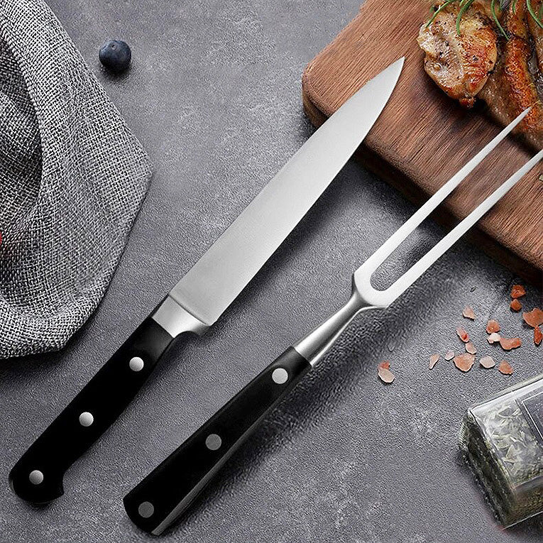 Stainless Steel BBQ Knife Fork Set - Green Grill