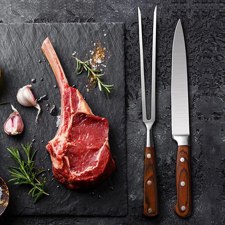 Stainless Steel BBQ Knife Fork Set - Green Grill