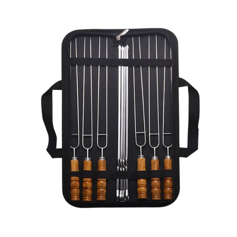 Stainless Steel BBQ Skewer Set with Wooden Handles
