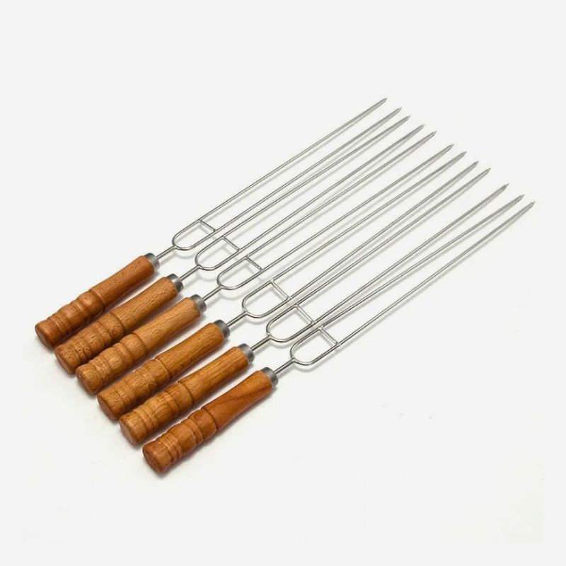Stainless Steel BBQ Skewer Set with Wooden Handles