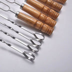 Stainless Steel BBQ Skewer Set with Wooden Handles