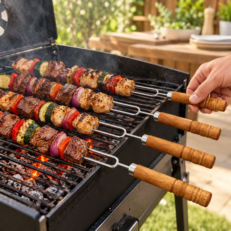 Stainless Steel BBQ Skewer Set with Wooden Handles