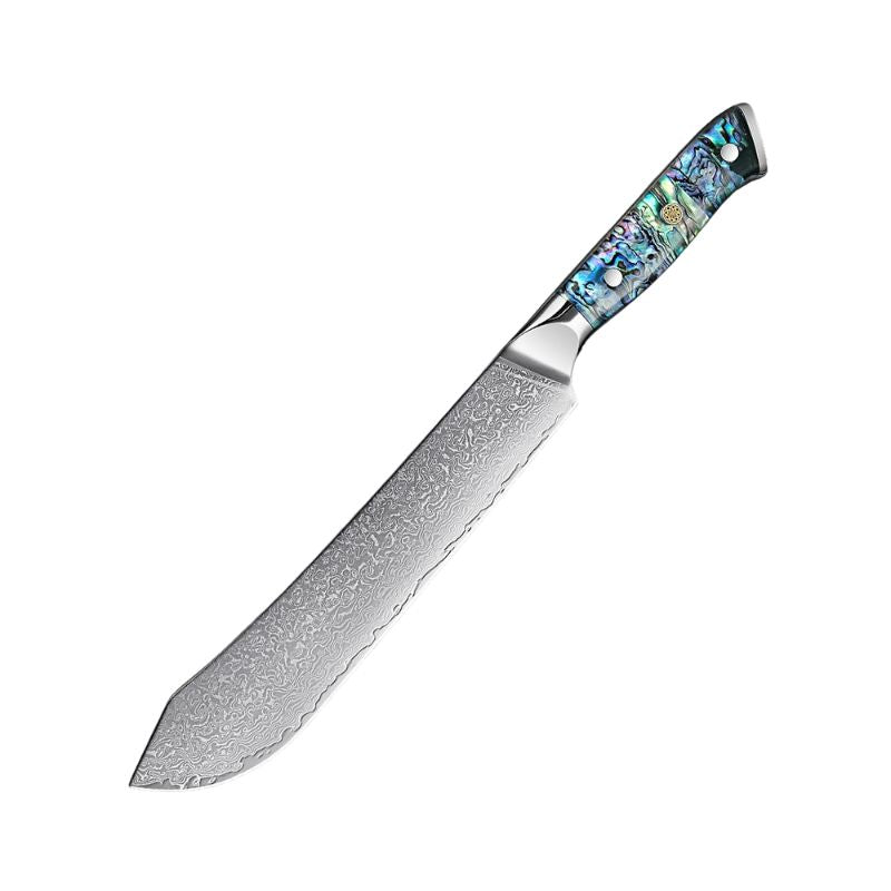 Supreme 9-inch Damascus Slaughter Knife with abalone shell handle