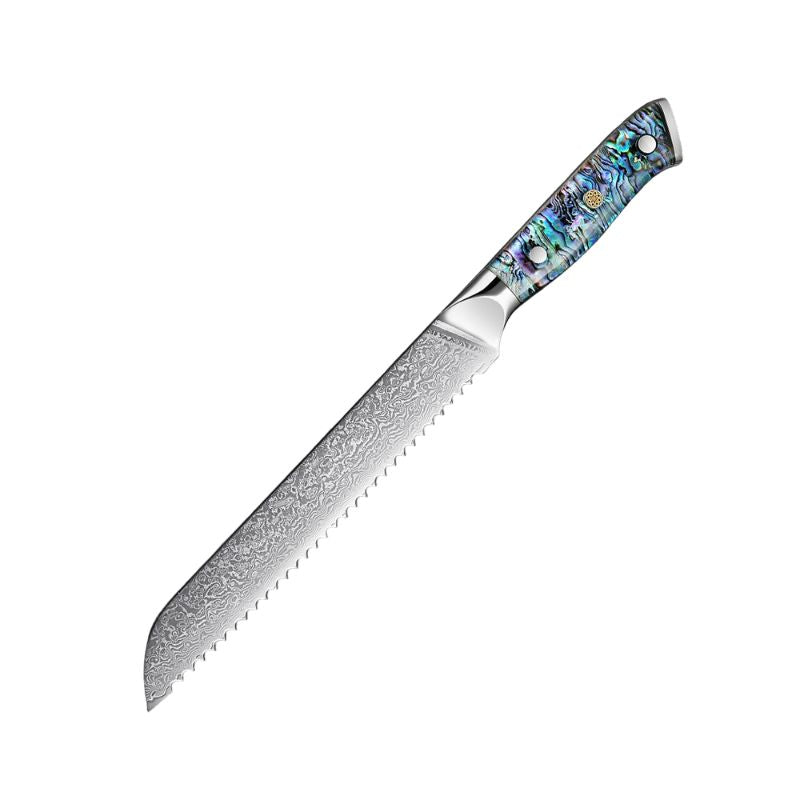 Supreme 8-inch Damascus Bread Knife with abalone shell handle