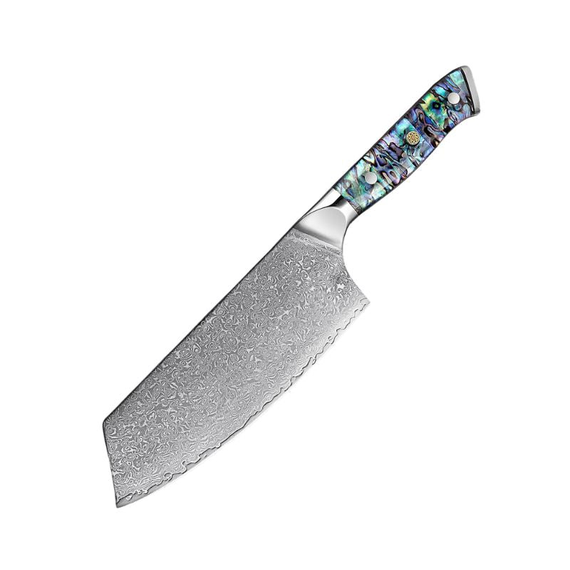 Supreme 7.5-inch Damascus Cleaver Knife with abalone shell handle