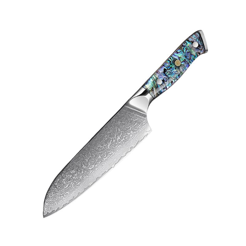Supreme 7-inch Damascus Santoku Knife with abalone shell handle