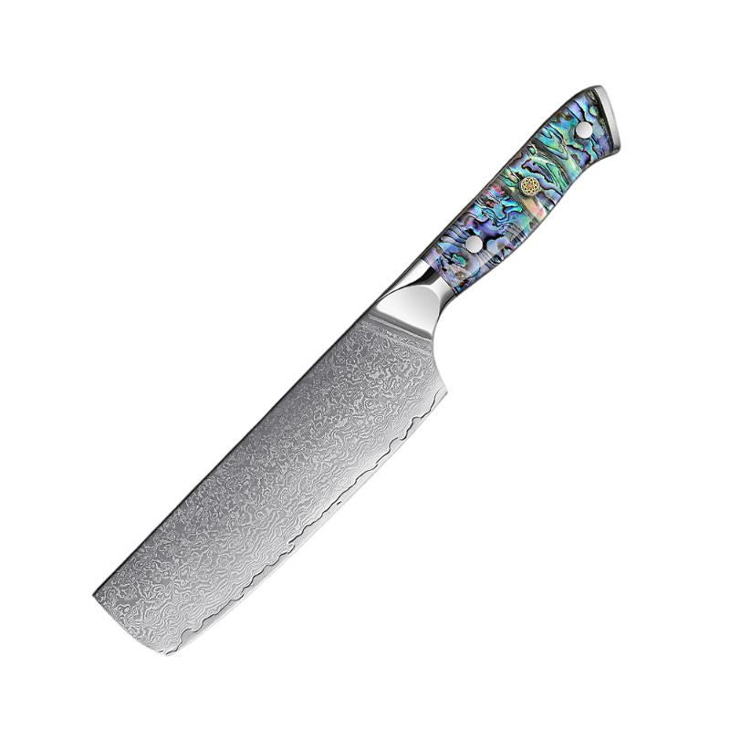 Supreme 6-inch Damascus Cleaver Knife with abalone shell handle