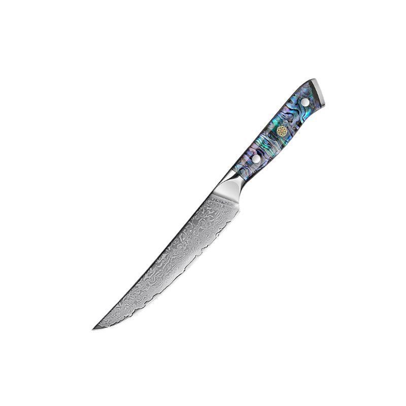 Supreme 5-inch Damascus Steak Knife with abalone shell handle