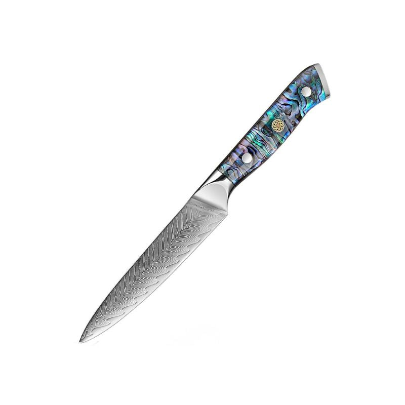 Supreme 5-inch Damascus Utility Knife with abalone shell handle