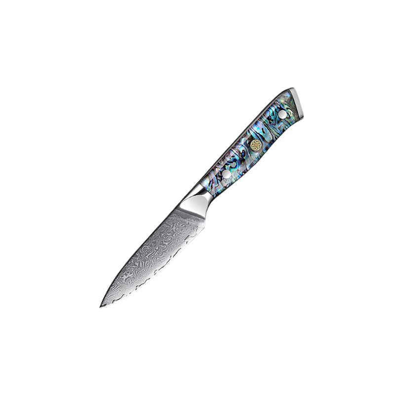 Supreme 3.5-inch Damascus Paring Knife with abalone shell handle