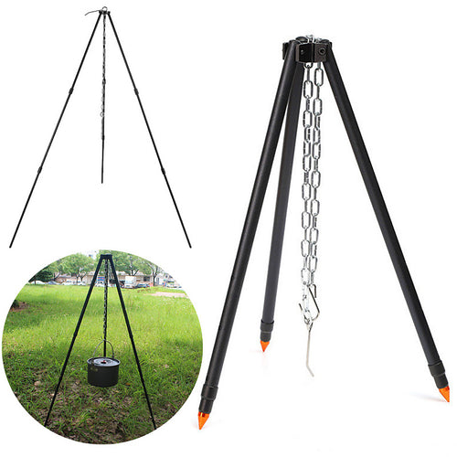 Tripod Fire Pit for Outdoor Cooking - stable adjustable tripod with hanging pot for campfire cooking - Green Grill