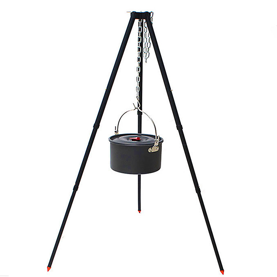 Tripod Fire Pit for Outdoor Cooking - full tripod setup over fire pit for outdoor meals - Green Grill