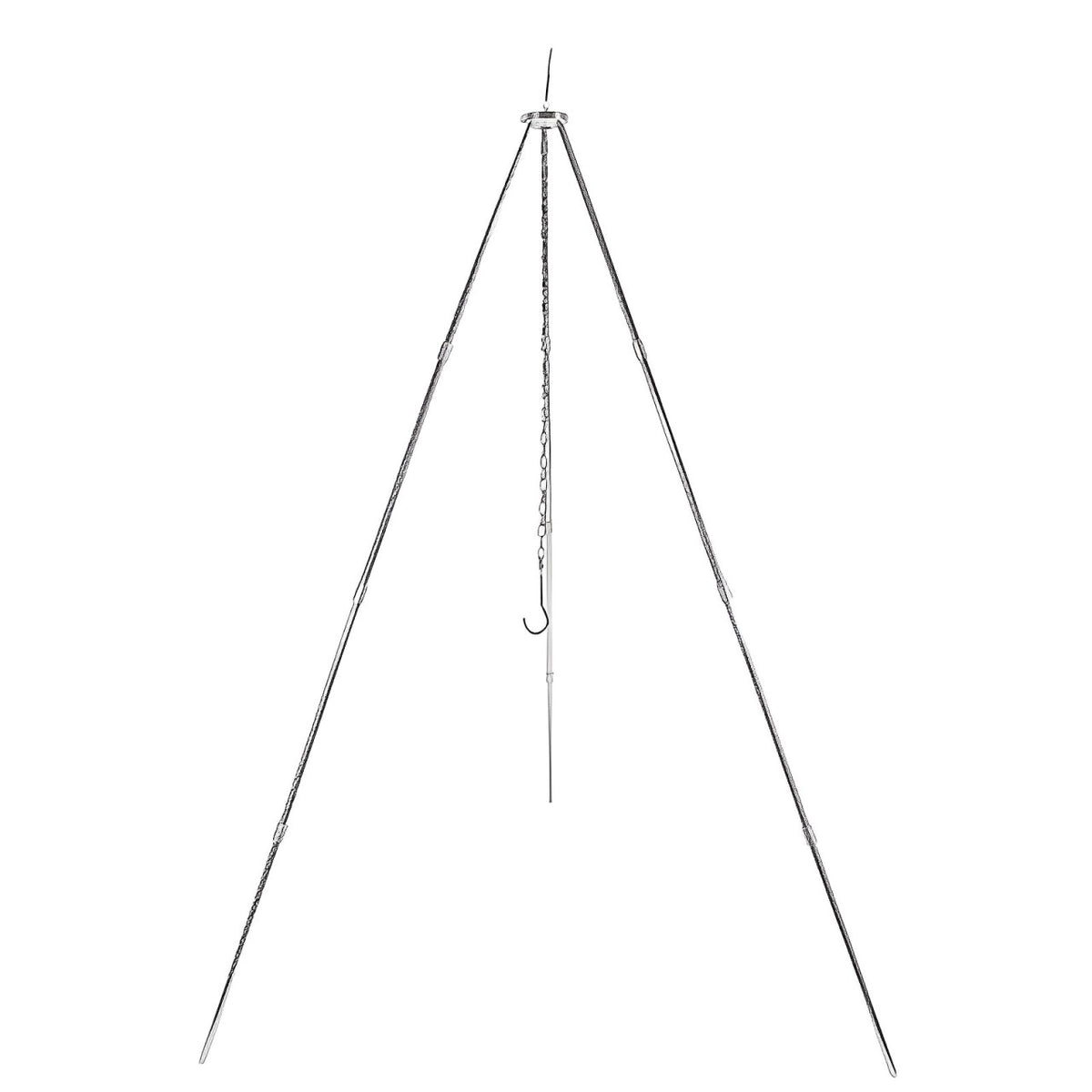 Tripod Fire Pit for Outdoor Cooking - sturdy tripod holding cast iron pot over campfire - Green Grill