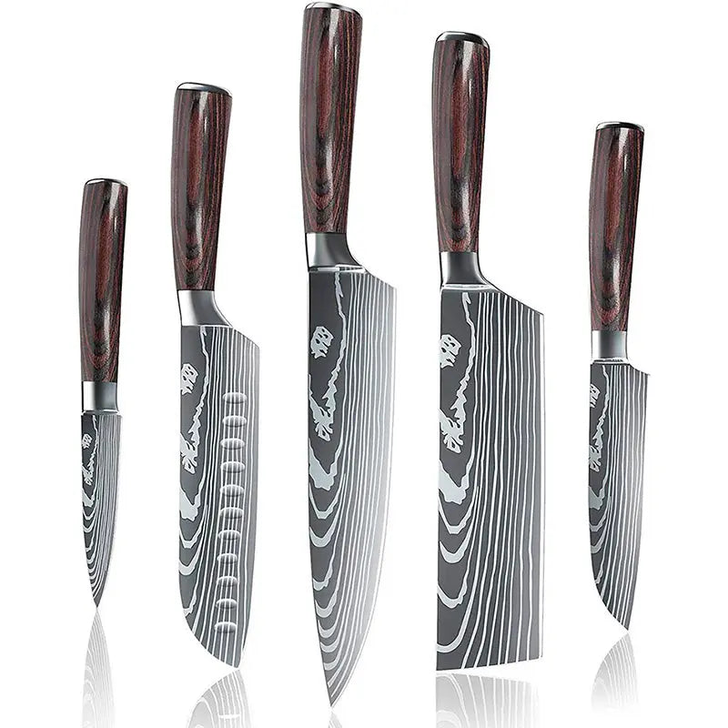 Japanese Knife Set - Samurai Premium 5 Knives Set with high-carbon stainless steel blades and ergonomic wooden handles for precise and durable cutting.