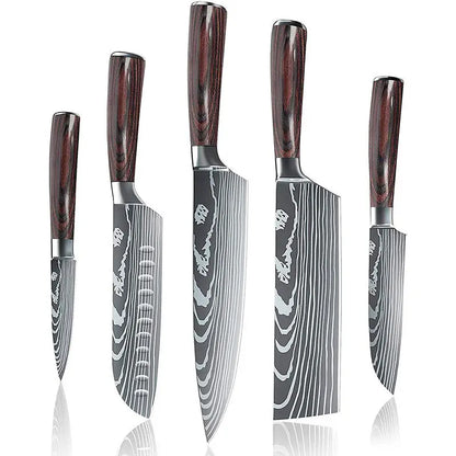 Japanese Knife Set - Samurai Premium 5 Knives Set with high-carbon stainless steel blades and ergonomic wooden handles for precise and durable cutting.